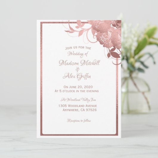 Elegant Roos Gold Wedding Invitation Kaart (Staand voorkant)