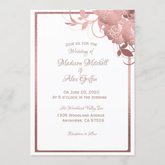 Elegant Roos Gold Wedding Invitation Kaart