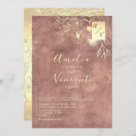 Elegant Roos Gold Wedding Kaart
