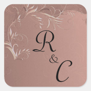 Elegant Roos Gold Wedding Monogramed Vierkante Sticker