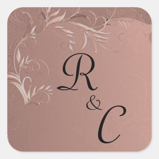 Elegant Roos Gold Wedding Monogramed Vierkante Sticker (Voorkant)