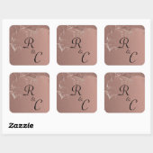 Elegant Roos Gold Wedding Monogramed Vierkante Sticker (Vel)
