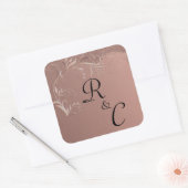 Elegant Roos Gold Wedding Monogramed Vierkante Sticker (Envelop)