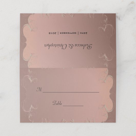 Elegant Roos Gold Wedding Place Card Plaatskaartje (Buitenkant ongevouwen)