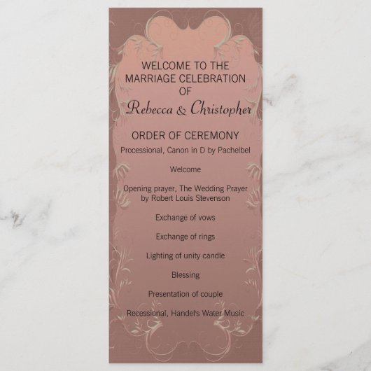 Elegant Roos Gold Wedding Program Programmakaart (Voorkant)