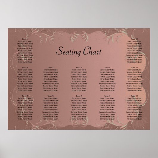 Elegant Roos Gold Wedding Reception Seating Chart Poster (Voorkant)