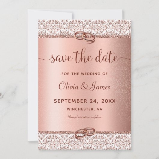 Elegant Roos Gold Wedding Save The Date (Voorkant)