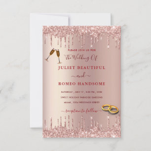 Elegant Roos Gold Wedding Uitnodiging Glitter Driv