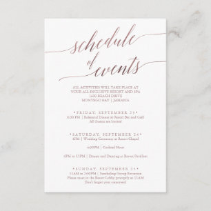 Elegant Roos Gold Wedding Weekend Event Informatiekaartje