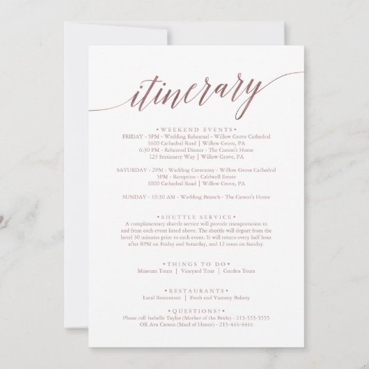 Elegant Roos Gold Wedding Welkomstbrief (Achterkant)