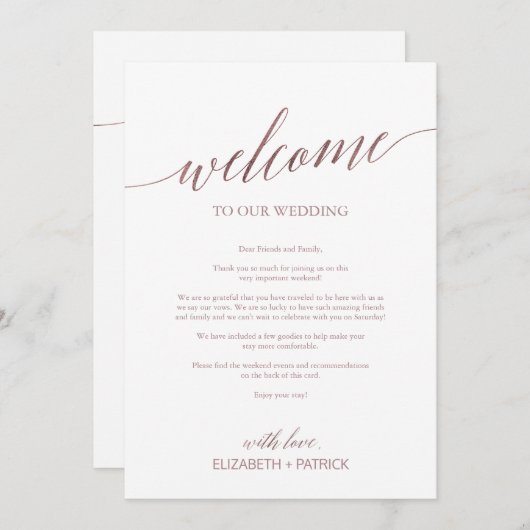 Elegant Roos Gold Wedding Welkomstbrief (Voorkant / Achterkant)