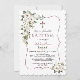 Elegant Roos Gold White Cream Flowers Baptisme Kaart