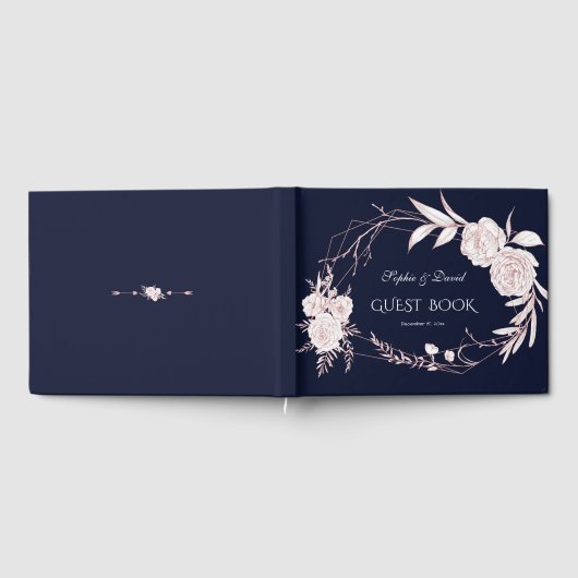 Elegant Roos Gold White Flowers Geometric Wedding Gastenboek (Volledig)