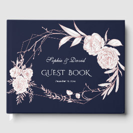 Elegant Roos Gold White Flowers Geometric Wedding Gastenboek