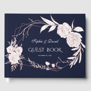 Elegant Roos Gold White Flowers Geometric Wedding Gastenboek