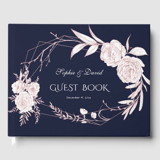 Elegant Roos Gold White Flowers Geometric Wedding Gastenboek (Voorkant)