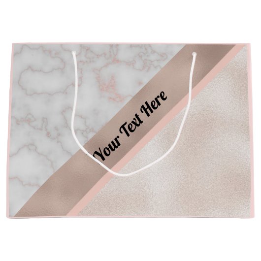 Elegant Roos Gold White Marble Geometric Custom Groot Cadeauzakje (Voorkant)