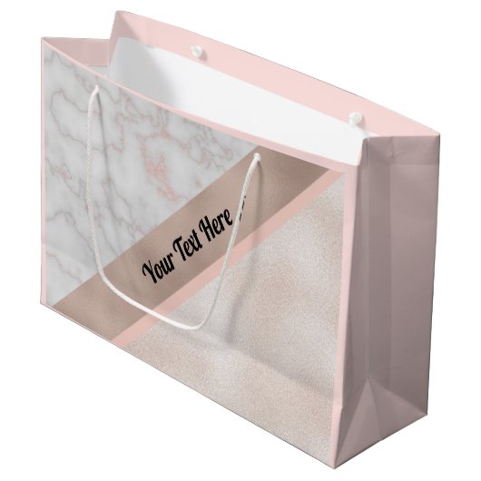Elegant Roos Gold White Marble Geometric Custom Groot Cadeauzakje (Voorkant Gekanteld)