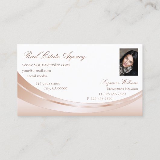 Elegant Roos Gold White met foto en diamant Visitekaartje (Achterkant)