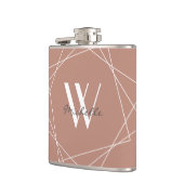 Elegant Roos Gold White Monogram Geometrische naam Heupfles (Links)