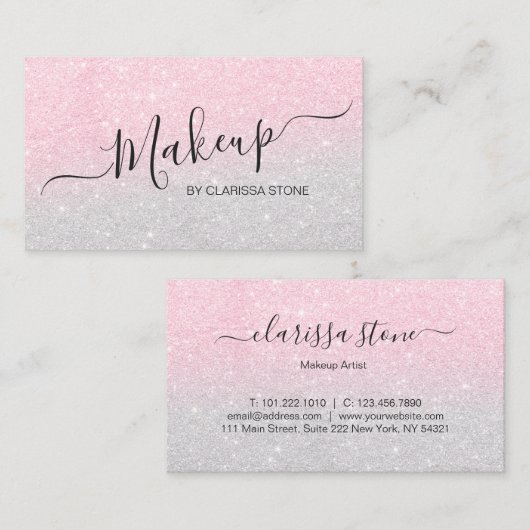 Elegant roos gold & zilveren glitter make-up kunst visitekaartje (Voorkant / Achterkant)