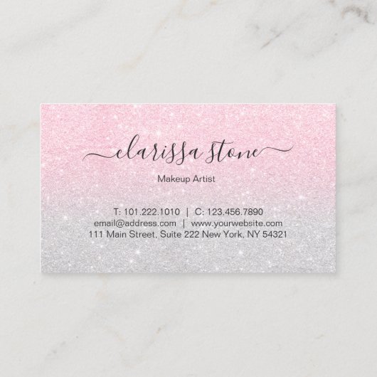 Elegant roos gold & zilveren glitter make-up kunst visitekaartje (Achterkant)