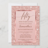 Elegant roos goud 50 en geweldige 50e verjaardag kaart (Voorkant)