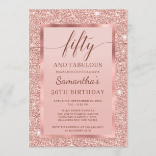 Elegant roos goud 50 en geweldige 50e verjaardag kaart