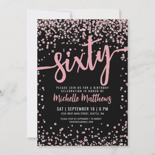 Elegant Roos Goud 60ste Verjaardag Kaart (Voorkant)