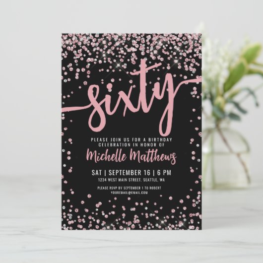 Elegant Roos Goud 60ste Verjaardag Kaart (Staand voorkant)