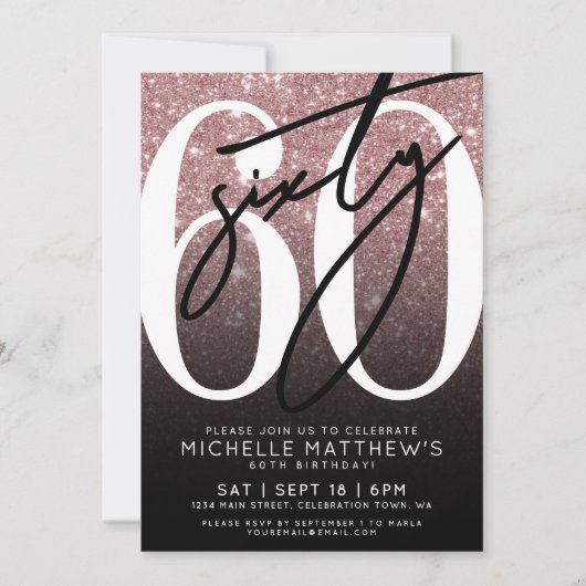 Elegant Roos Goud 60ste Verjaardag Kaart (Voorkant)