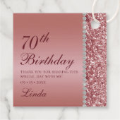 Elegant Roos Goud 70e Verjaardag Dank u Bedankjes Labels (Achterkant)