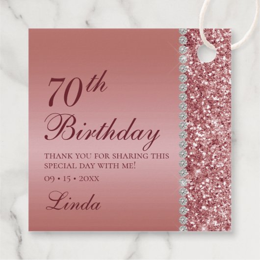Elegant Roos Goud 70e Verjaardag Dank u Bedankjes Labels (Achterkant)