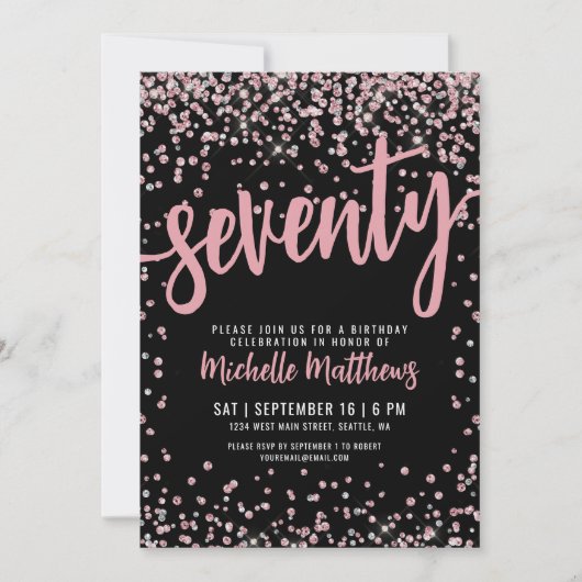 Elegant Roos Goud 70ste Verjaardag Kaart (Voorkant)