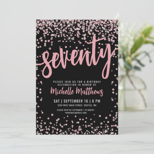 Elegant Roos Goud 70ste Verjaardag Kaart (Staand voorkant)