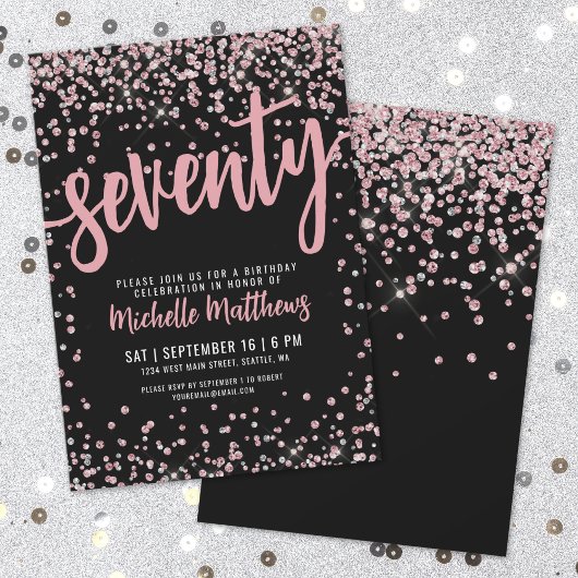 Elegant Roos Goud 70ste Verjaardag Kaart