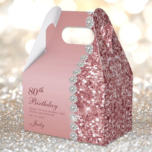 Elegant Roos Goud 80ste Verjaardag Bedankdoosjes