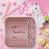 Elegant Roos Goud 80ste Verjaardag Papieren Bordje (Feest)