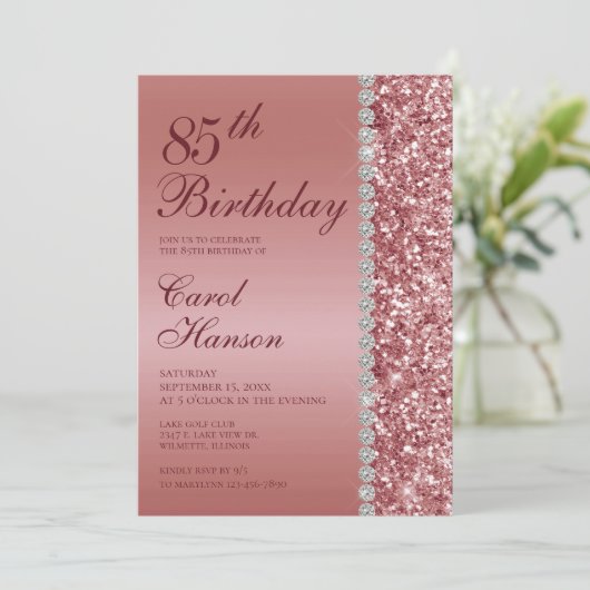 Elegant Roos Goud 85ste Verjaardag Kaart (Staand voorkant)