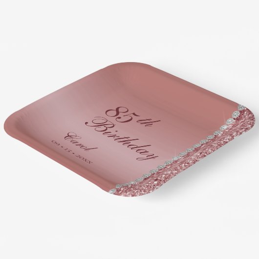 Elegant Roos Goud 85ste Verjaardag Papieren Bordje (Gebogen)