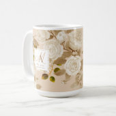 Elegant Roos Goud Beige Monogram Koffiemok (Voorkant links)