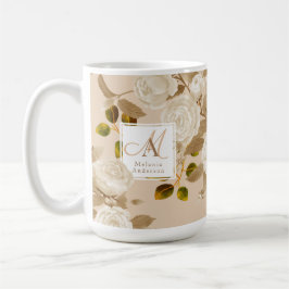Elegant Roos Goud Beige Monogram Koffiemok