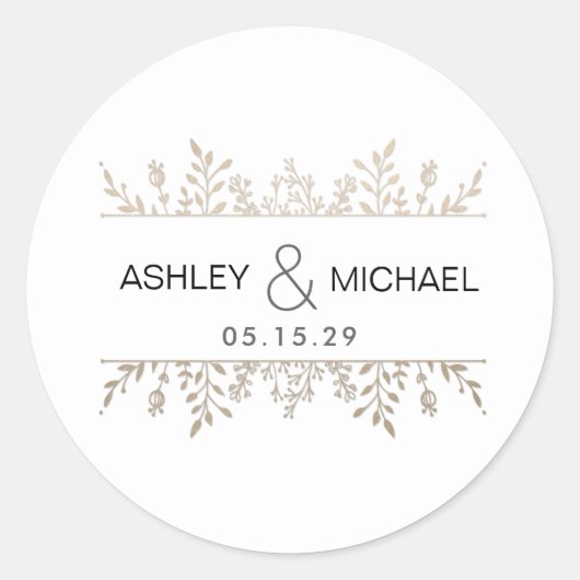 Elegant Roos Goud Bladgroen Lijst Bruiloft Sticker (Voorkant)