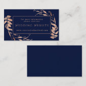 Elegant Roos Goud Bladgroen op Marinebruiloft Webs Informatiekaartje (Voorkant / Achterkant)