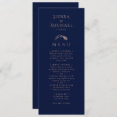 Elegant Roos Goud Blauw Blauw Blauw Bruiloft Menu (Voorkant / Achterkant)