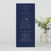 Elegant Roos Goud Blauw Blauw Blauw Bruiloft Programmakaart (Staand voorkant)