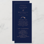 Elegant Roos Goud Blauw Blauw Blauw Bruiloft Programmakaart (Voorkant / Achterkant)