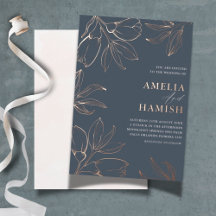 Elegant Roos Goud & Blauw Bloemen Bruiloft