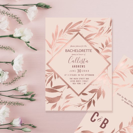 Elegant Roos Goud Bloemen Bachelorette Blush Roze Kaart