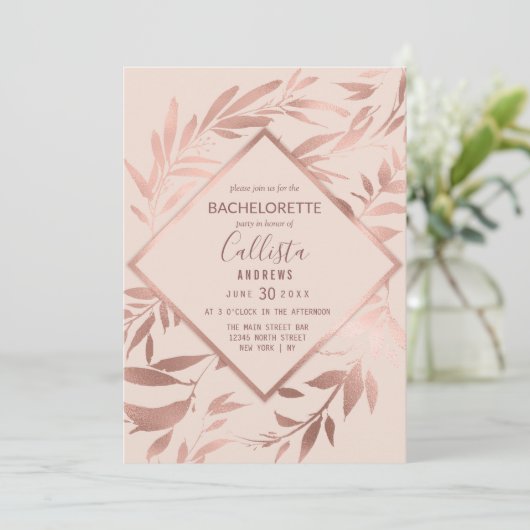Elegant Roos Goud Bloemen Bachelorette Blush Roze Kaart (Staand voorkant)